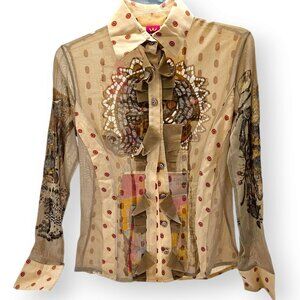 SAVE THE QUEEN Vintage Button-Up Top Shirt Blouse, Italy, New Condition - Size M